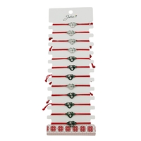Bratara Martisor pentru Dama, Jolie, Model Inima Love, Set 12 bucati, Pandativ Argintiu din Inox cu Snur Rosu Ajustabil