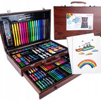 Set desen si pictura XL 130 piese cu valiza din lemn, 37x23x8 cm, multicolor