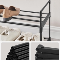 SONGMICS Suport pantofi 92x30x34 cm, 2 niveluri, suprapozabil, structura metalica, negru