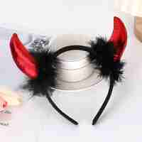 Coronita Deghizare, Flippy, Model Cornite Devil, Rosu Satinat cu Puf Negru, Marime Universala