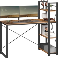 VASAGLE Birou cu raft lateral, montare stanga sau dreapta, industrial, 56x120x120 cm, maro