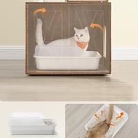 FEANDREA Ansamblu pentru pisici din PAL, plus si sisal, cu dulap litiera, 185 cm, platforme multiple, perne lavabile, maro rustic