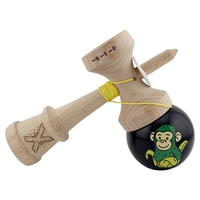 Kendama X Originala, Profesionala, Flippy, Green Monkey, Super Sticky cu Cupe Mari King Size V3, Rulment Metalic si Gaura in Baza, din Lemn 18 cm, Ata 62/65 cm, Negru