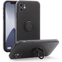 Husa protectie Vafy compatibila cu Apple iPhone 12 Mini Liquid Silicone Ring cu suport rotativ Negru