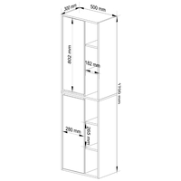 Dulap de baie suspendat cu 2 usi si 6 rafturi, PAL 16 mm, 50x30x170 cm, alb si stejar sonoma