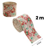 Panglica Decorativa pentru Craciun, Flippy, Ornament pentru Brad de Craciun, Pretreceri, Panglica cu Design Acadele de Craciun, 200 x 6.3 cm, Khaki
