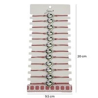 Bratara Martisor pentru Dama, Jolie, Model Rotund cu Ghiocel, Set 12 bucati, Pandativ din Aliaj cu Print Traditional, Snur Ajustabil Impletit, Alb/Rosu