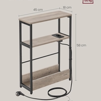 VASAGLE Masuta ingusta cu priza si porturi de incarcare USB, 3 rafturi, 45x18x58 cm, gri