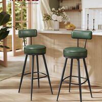 VASAGLE set 2 scaune de bar rotative 360°, cu spatar, inaltime 101 cm, piele sintetica, cadru otel, stil modern, verde