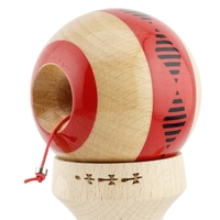 Kendama X Originala FREQUENCY, Profesionala, Flippy, Cupe Mari KING SIZE V3, Super Sticky, Gaura in Baza, Rulment Metalic, din lemn 18 cm, Ata 62/65 cm, Rosu/Maro