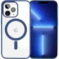 Husa MagSafe pentru Apple iPhone 13, Full Cover, Frosted Acrylic Color Big Hole, Magnetica, Incarcare Wireless, Vafy, Albastru