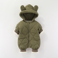 Combinezon de Iarna, Vafy, pentru Bebelusi, din Bumbac, cu Urechi, Mansete Elastice, Unisex, 73 cm, Verde