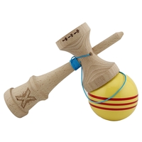 Kendama X Originala, Profesionala, Flippy, Big Cups V2, Super Sticky Legendary Cupe Mari, Rulment Metalic cu Ata 55 cm, Galben/Linii Rosii