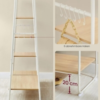 VASAGLE Raft pentru haine cu suport pentru pantofi, 5 polite, 6 carlige laterale, 45x120x160cm, alb