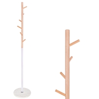 Cuier tip pom din metal, baza marmura, 6 agatatoare, 172cm, alb si maro