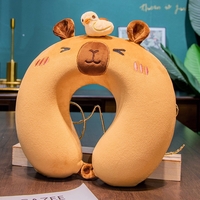 Perna de Calatorie in Forma de U, Vafy, Pentru Gat si Cap, Umplutura din Spuma cu Memorie, 30x30 cm, Model Capybara, Accesoriu de Voiaj, Birou, Masina, Sistem Prindere Capse, Maro
