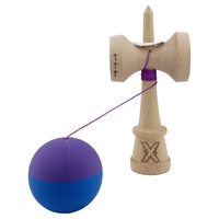 Kendama X Originala, Profesionala, Flippy, Rubber Grip, Cupe Mari KING SIZE V3, Gaura in Baza, Rulment Metalic, din lemn 18 cm, Ata 62/65 cm, Bicolor Mov/Albastru