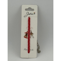 Martisor Traditional Bratara Tricotata, Jolie, Snur Textil si Lant Metalic, 12 x 4 cm, Rosu