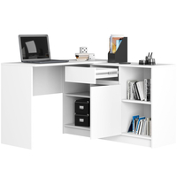 Birou de colt cu sertar, usa si 6 rafturi, PAL laminat 16 mm, 120x126x79 cm, alb