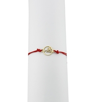 Bratara Martisor pentru Dama, Jolie, Model Mama cu Floare, Set 12 bucati, Pandativ din Inox Auriu, Snur Ajustabil Impletit, Rosu