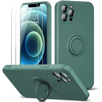 Husa protectie Vafy compatibila cu Apple iPhone 12 Pro Liquid Silicone Ring cu suport rotativ Verde