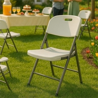 Scaun pliabil HDPE cu cadru metalic, pentru catering sau gradina, 46x53x86 cm, 150 kg, alb