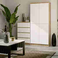Dulap cu 8 etajere, PAL laminat 16 mm, 80x35x180 cm, stejar sonoma si alb