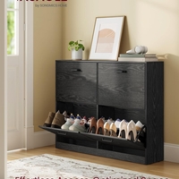 VASAGLE Dulap pantofi 4 clapete, compartimentare reglabila, 16-28 perechi de incaltaminte, 106x24x83 cm, negru abanos
