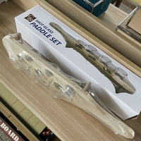 Pahare Shot din Sticla, Flippy, Set 6 pahare pentru Shot cu Suport din Lemn, Design Rustic, 41 x 8.5 x 6 cm, Model 2, Maro