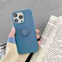 Husa protectie Vafy compatibila cu Samsung A72 Liquid Silicone Ring cu suport rotativ Albastru