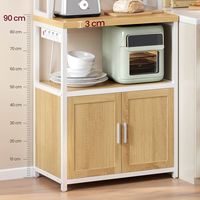 VASAGLE Raft bucatarie cu 4 prize, blat de lucru 90 cm, raft microunde, dulap si carlige, 40x60x170 cm, alb si stejar