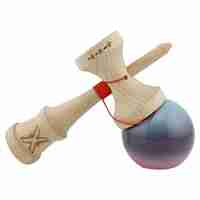 Kendama X Originala, Profesionala, Flippy, Big Cups V2, Super Sticky Cupe Mari, Rulment Metalic cu Ata 55 cm, Albastru Deschis/Mov/Roz