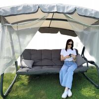 Balansoar leagan pat, 3 persoane, cu plasa tantari si perne, 350 kg, 220x130x175 cm, gri