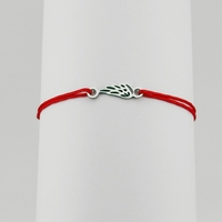 Bratara Martisor pentru Dama, Jolie, Model Aripa, Set 12 bucati, Pandativ Argintiu din Inox cu Snur Rosu Ajustabil