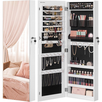 SONGMICS Dulap pentru bijuterii, cu oglinda design fara rama, MDF, montare pe perete sau usa, 37x10x108 cm, alb