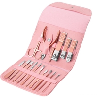 Set 16 Piese de Ingrijire Cosmetica, Flippy, pentru Manichiura, Pedichiura, Fata, Geanta Organizatoare din Piele Ecologica Inclusa, Roz