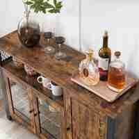 VASAGLE Dulap de depozitare tip bufet, cu 3 usi, stil industrial, 110x33x75cm, maro rustic si negru