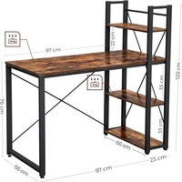 VASAGLE Birou cu raft lateral, montare stanga sau dreapta, industrial, 56x120x120 cm, maro