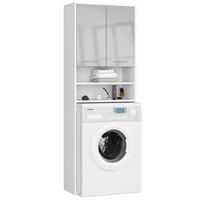 Dulap baie inalt pentru spatiu deasupra masinii de spalat, cu usi si polite, 64x30x180 cm, alb metalic lucios