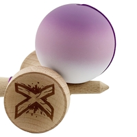 Kendama X Originala, Profesionala, Flippy, Cupe Mari KING SIZE V3, Rubber Grip, Gaura in Baza, Rulment Metalic, din lemn 18 cm, Ata 62/65 cm, Gradient Mov/Alb
