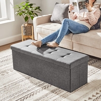 SONGMICS Taburet pliabil cu sezut moale, spatiu de depozitare 131litri, maxim 300kg, 110x38x38cm, gri inchis