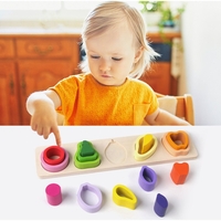 Jucarie Montessori din Lemn, Flippy, Tip Puzzle, cu 5 Forme Asimetrice, 15 Piese, Model Fructe, Educativa, Interactiva, Creativa, Materiale Non Toxice, +2 Ani, 29x6.5 cm, Multicolor