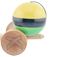 Kendama X Originala, Profesionala, Flippy, Big Cups V2, Super Sticky cu Cupe Mari, Rulment Metalic, din lemn 18 cm, Ata 55 cm, Galben/Negru/Verde