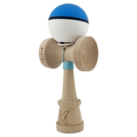 Kendama X Originala, Profesionala, Flippy, Cupe Mari KING SIZE V3, Rubber Grip, Gaura in Baza, Rulment Metalic, din lemn 18 cm, Ata 62/65 cm, S Bicolor Albastru/Alb