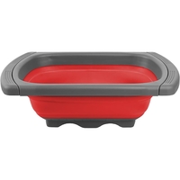 Cos de Scurgere Retractabil pentru Chiuveta, Flippy, cu Filtru, pentru Fructe si Legume, de Uz Casnic, 39x12 cm, Design Extensibil pana la 61 cm, cu Manere de Prindere, Rosu