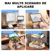 Stand Laptop si Tableta, Flippy, Suport Laptop Ergonomic, Pliabil, Ajustabil pe Inaltime, Portabil, Anti Alunecare, 27.7 x 27.7 x 5 cm, Gri Inchis