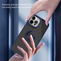 Husa Anti Fall Metal Bracket pentru Apple iPhone 14, Rezistenta la socuri, Margini colorate, Cu inel de prindere magnetic, Vafy, Albastru