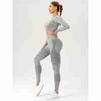 Costum Sport de Dama, Flippy, pentru Yoga, Talie Inalta, Top Scurt, Elastic, Gri, Marime L