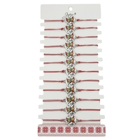 Bratara Martisor pentru Dama, Jolie, Model Fluture, Set 12 bucati, Pandativ din Aliaj cu Print Traditional, Snur Ajustabil Impletit, Alb/Rosu
