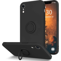 Husa protectie Vafy compatibila cu Apple iPhone XR Liquid Silicone Ring cu suport rotativ Negru